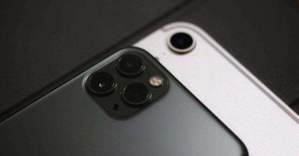 Detailed close-up of dual smartphone cameras showcasing advanced technology.